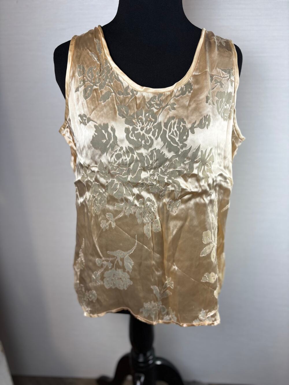 Vintage Tess cream silk floral tank top women's size medium